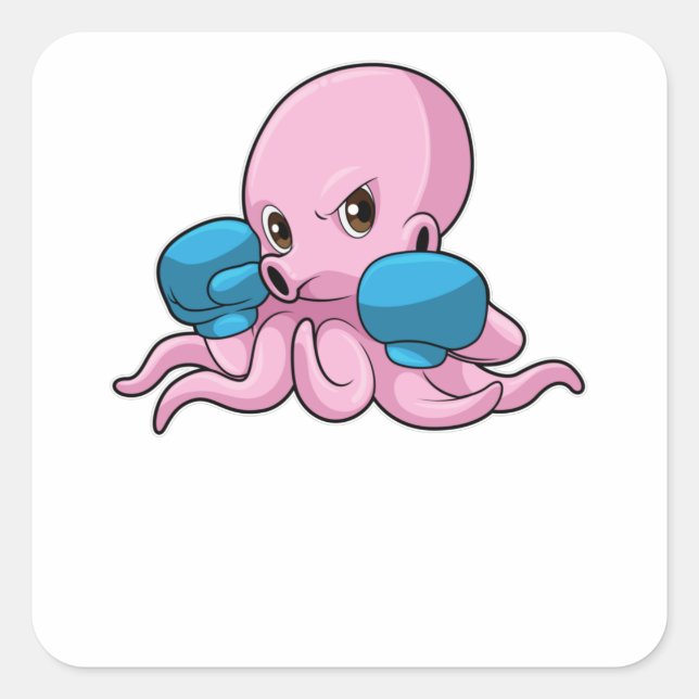 Sticker Carré Octopus en boîte avec gants de boxe (Devant)