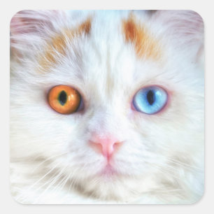 Sticker Carré Odd-Eyed White Persian Cat