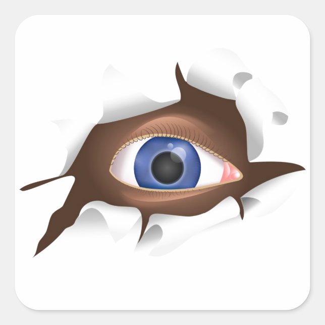 Sticker Carré Oeil bleu amusant à l'intérieur d'une page déchiré (Devant)