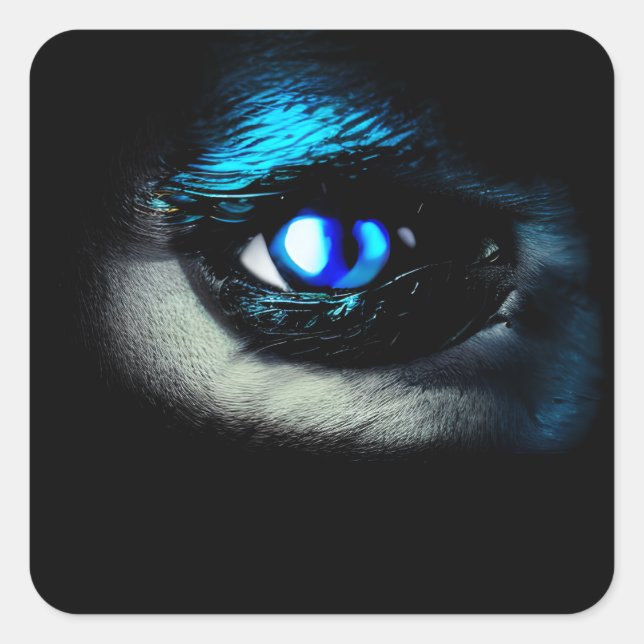 Sticker Carré OEil bleu effrayant se détachant de l'obscurité (Devant)