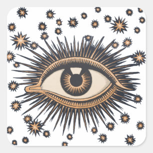 Sticker Carré Oeil étoile Lune Celeste Nouveau