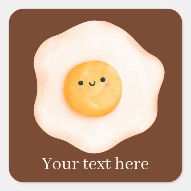 Sticker Carré oeuf Kawaii mignon ajouter du texte (Devant)