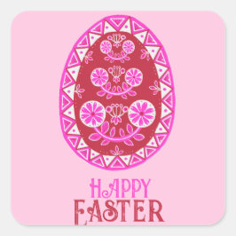 Sticker Carré Oeuf Pâques Traditionnel Ukrainien Peint Rose