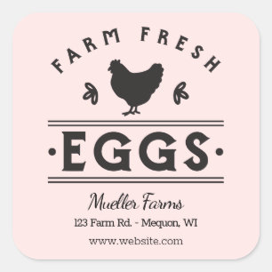 Sticker Carré OEufs frais de ferme personnalisés rose clair