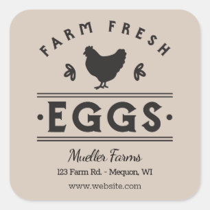 Sticker Carré Oeufs frais de ferme personnalisés Tan