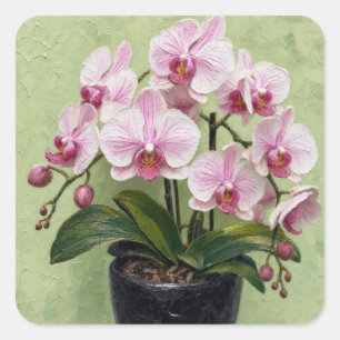 Sticker Carré Œuvre d'art en impasto d'orchidée rose