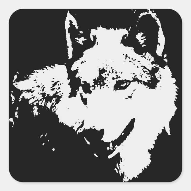 Sticker Carré Oeuvre de Loup noir et blanc (Devant)