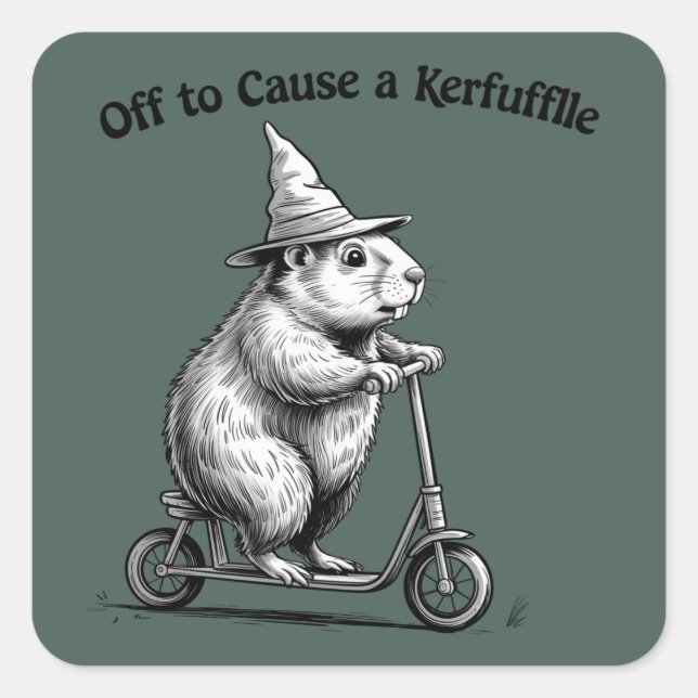 Sticker Carré Off To Cause A Kerfuffle Funny Groundhog Scooter  (Devant)