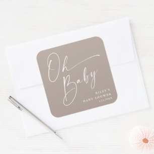 Sticker Carré Oh Baby Script Moderne Baby shower Neutre