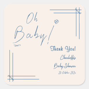 Sticker Carré Oh Bébé ! Déco de Baby Shower Minimaliste et Mixte