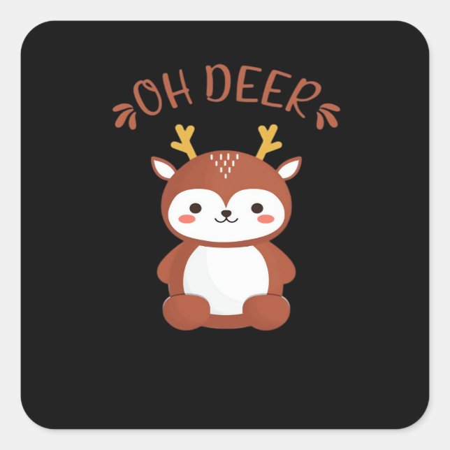 Sticker Carré Oh Deer Kawaii Deer Playful Art Style  (Devant)