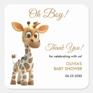 Sticker Carré Oh garçon bébé Giraffe mignonne garçon Baby shower