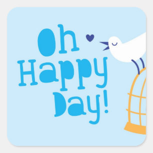 Sticker Carré Oh Joyeux Jour ! avec un oiseau bleu