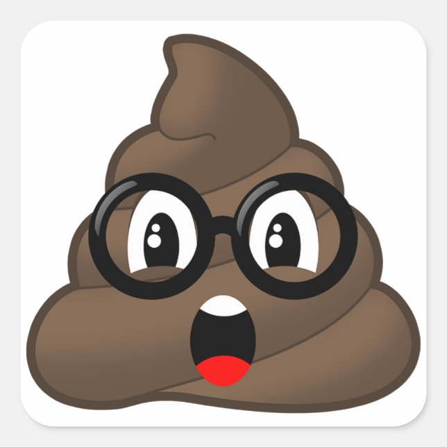 Sticker Carré Oh Poop Emoji avec lunettes (Devant)