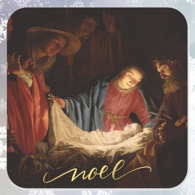 Sticker Carré Oh Venez Adore-Lui Bébé Jésus Nativité (Créateur téléchargé)