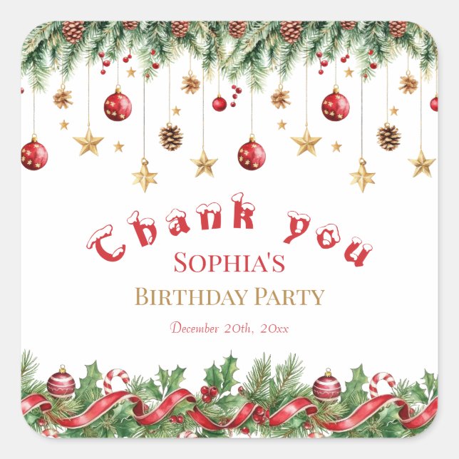 Sticker Carré Oh What Fun Christmas Birthday Invitation (Devant)