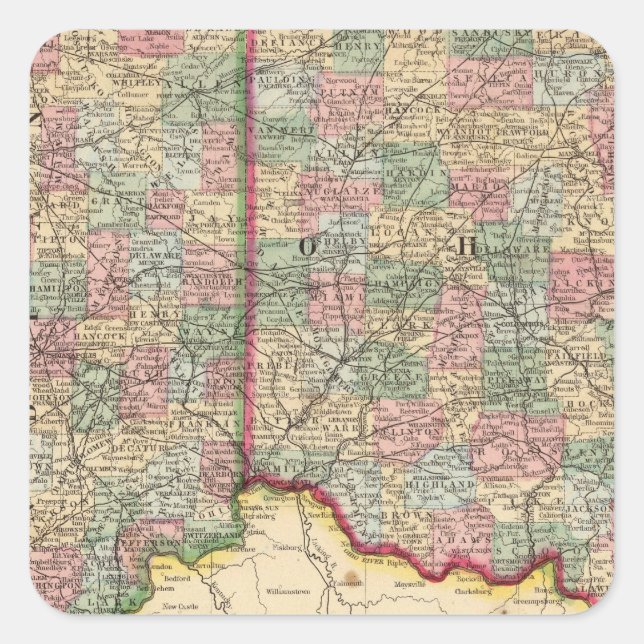 Sticker Carré Ohio, Indiana Map par Mitchell (Devant)