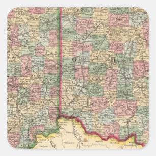 Sticker Carré Ohio, Indiana Map par Mitchell
