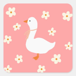 Sticker Carré Oie blanche et marguerites