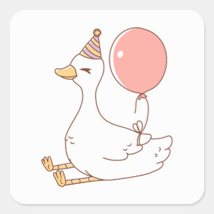 Sticker Carré Oie de Anniversaire Classique Mignonne Simple Colo