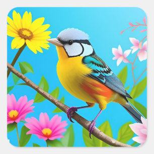 Sticker Carré Oiseau chanteur vibrant perché sur une branche fle