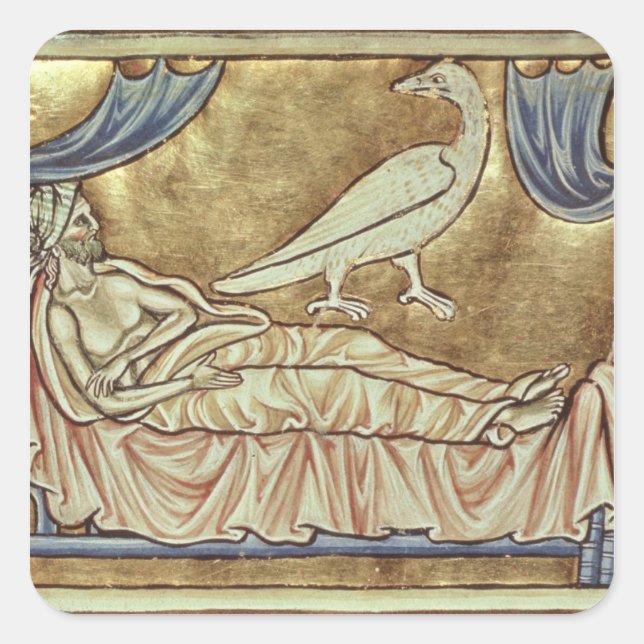 Sticker Carré Oiseau de Caladrius, réputé pour prédire (Devant)