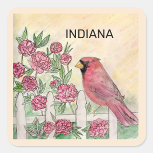 Sticker Carré Oiseau de l'état de l'Indiana et fleur