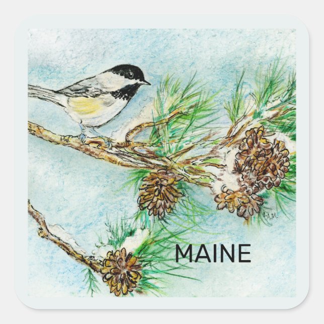 Sticker Carré Oiseau du Maine et fleur (Devant)