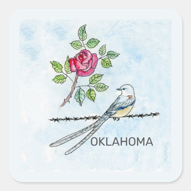 Sticker Carré Oiseau et fleur de l'Oklahoma (Devant)