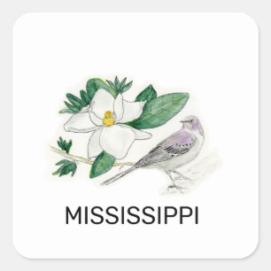 Sticker Carré Oiseau et fleur du Mississippi
