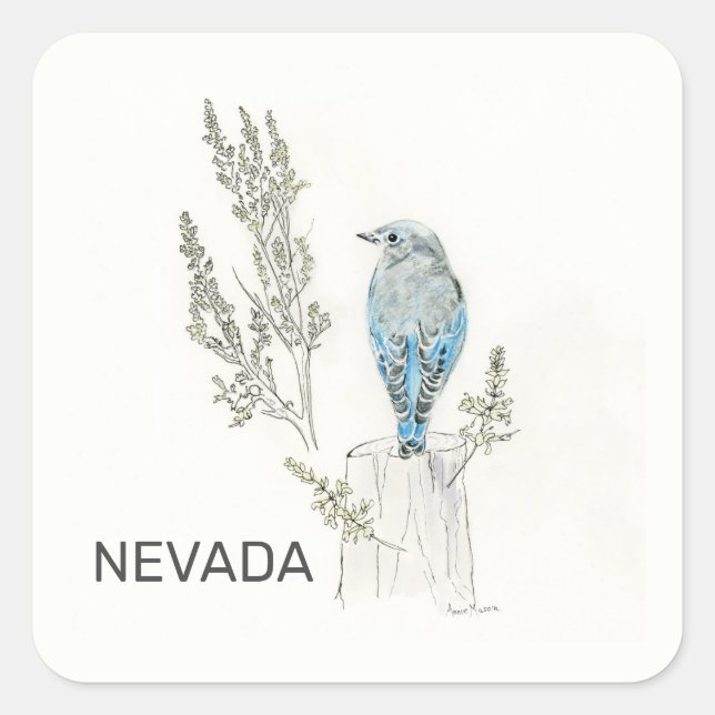 Sticker Carré Oiseau et fleur du Nevada (Devant)