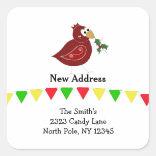 Sticker Carré Oiseau Fantaisiste Nouvelle Adresse