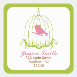 Sticker Carré Oiseau rose dans la cage