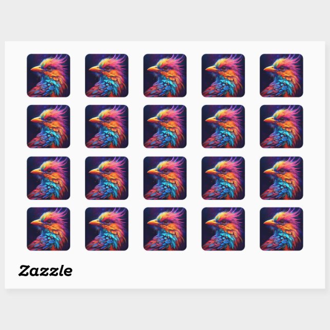 Sticker Carré Oiseau tropical coloré (Feuille)