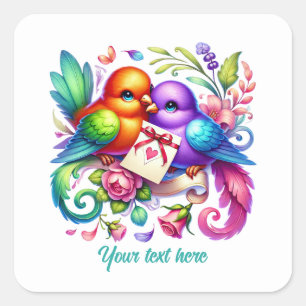 Sticker Carré Oiseaux d'amour mignons mariage personnalisable