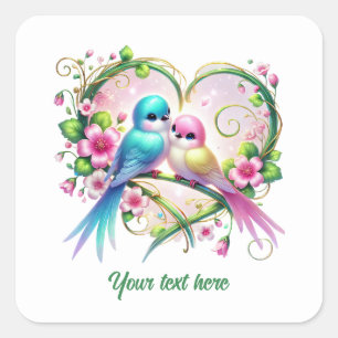 Sticker Carré Oiseaux d'amour mignons mariage personnalisable 