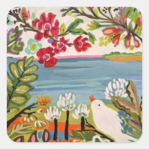 Sticker Carré Oiseaux dans le jardin