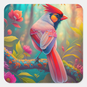 Sticker Carré Oiseaux Fantastiques Cardinal Mâle