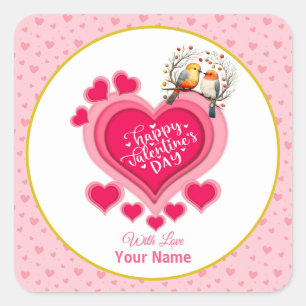 Sticker Carré Oiseaux romantiques sur une branche Saint-Valentin