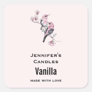 Sticker Carré Oiseaux roses et noirs sur une bougie d'arbre