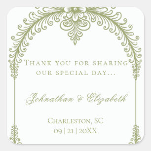 Sticker Carré Olive Green French Flourish Arch Mariage Favoriser