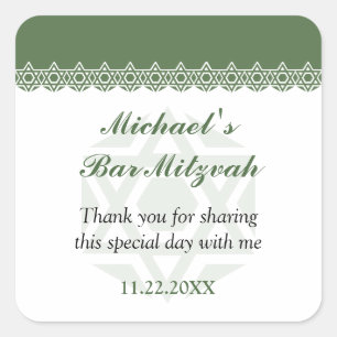 Sticker Carré Olive Star de David Bar-Bat mitzvah