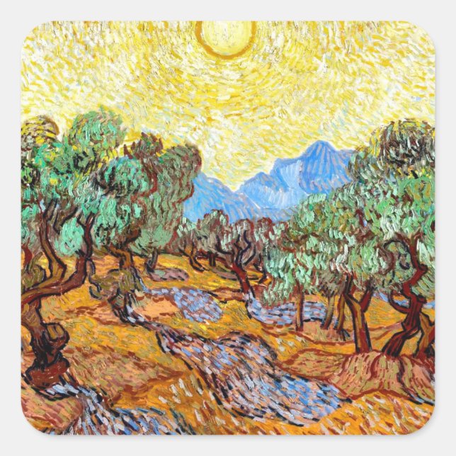 Sticker Carré Olive Trees (1889) paysage art Vincent Van Gogh (Devant)
