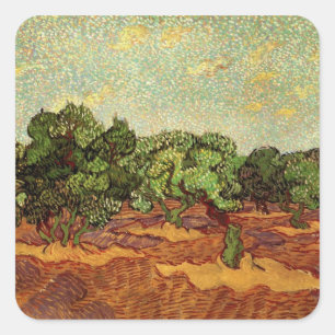 Sticker Carré Oliveraie, ciel bleu pâle de Vincent van Gogh