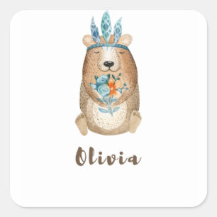 Sticker Carré Olivia Boho Bear