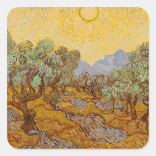 Sticker Carré Oliviers de Van Gogh Ciel Soleil Jaune