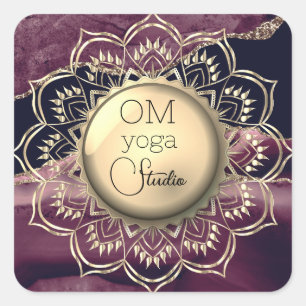 Sticker Carré OM Mandala Lavender Gold Agate Logo d'entreprise