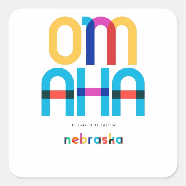Sticker Carré Omaha Nebraska Mid Century, Pop Art, (Devant)