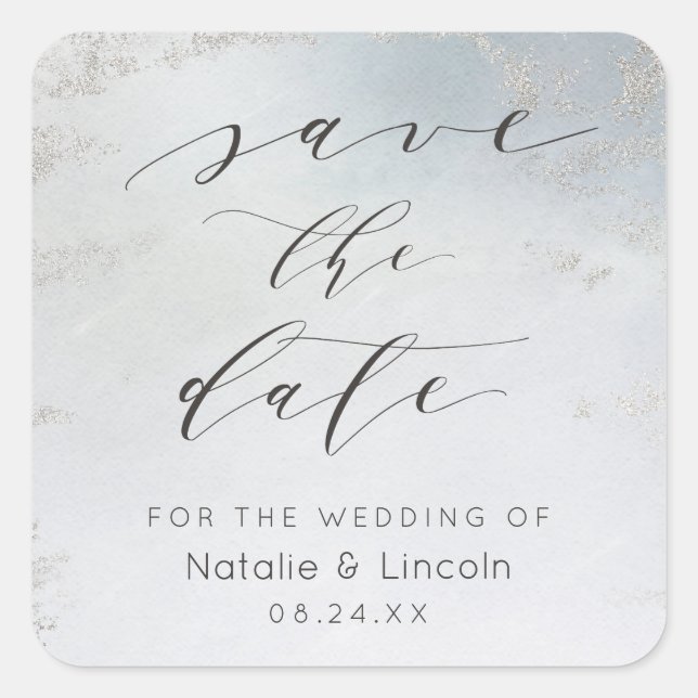 Sticker Carré Ombre Dusty Blue Frosted Silver Foil Enregistrer L (Devant)