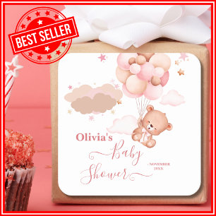 Sticker Carré On a hâte comme des folles Rose Fille Baby Shower